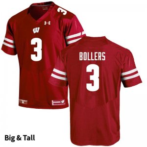 Men's Wisconsin Badgers NCAA #3 T.J. Bollers Red Authentic Under Armour Big & Tall Stitched College Football Jersey KU31U22MD